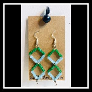 Dual Tone Dangling Square Earrings